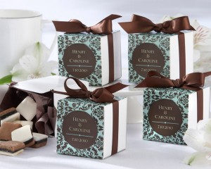 Chocolate and Turquoise Damask "Make It Yours" Personalized Favor Box Kit